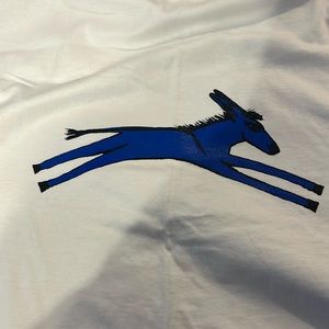 Adult size large T-shirt with a blue donkey on the front